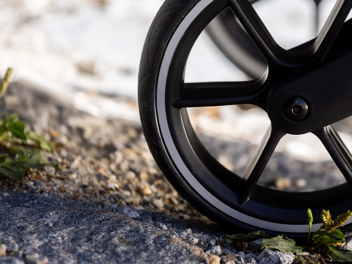 EVA comfort wheel of the MOON Dog dog buggy on rough stone and gravel
